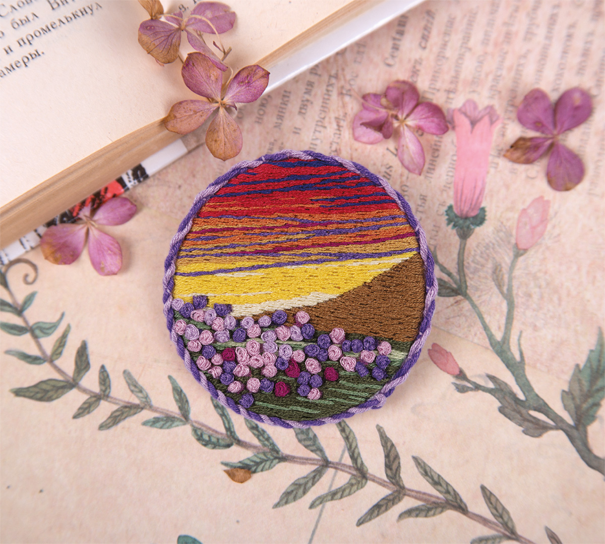 Embroidery kits PANNA Living Picture JK-2150 Sunset Meadow Brooch 